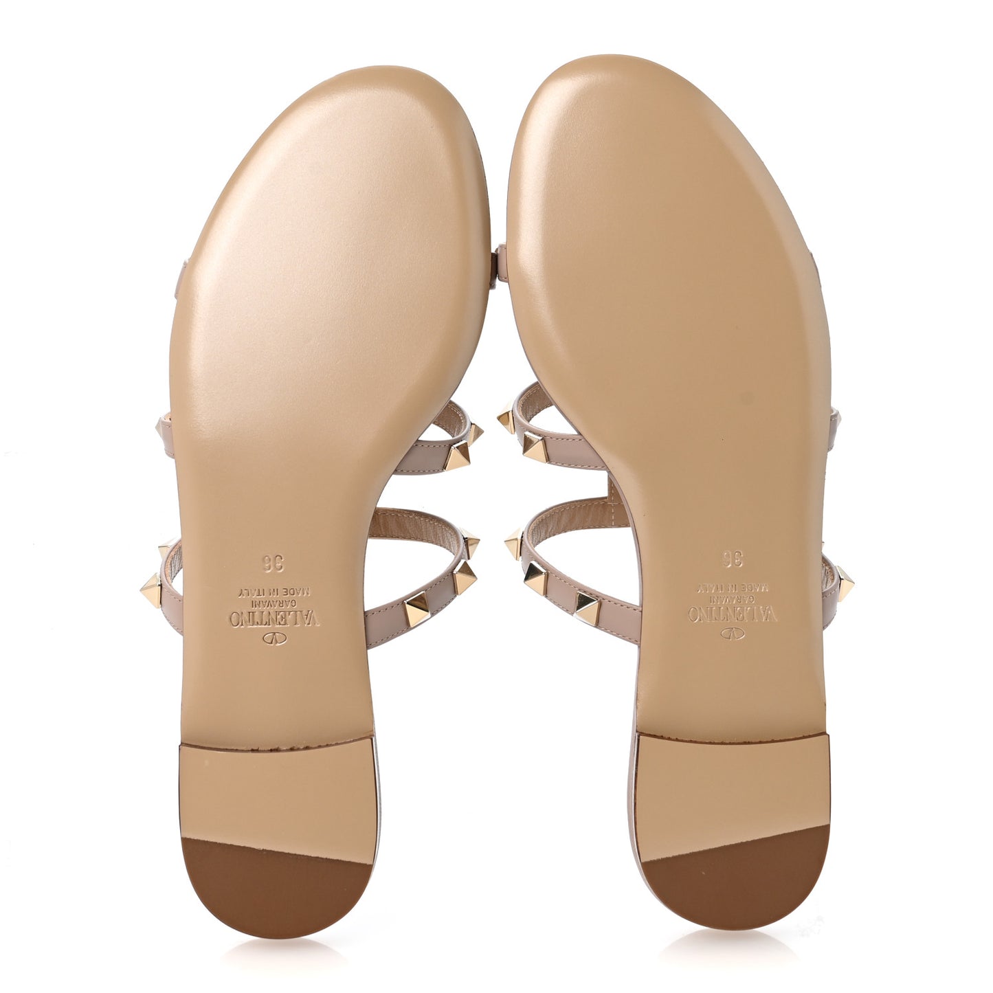 Nappa Rockstud Caged Flat Slide Sandals 36 Poudre
