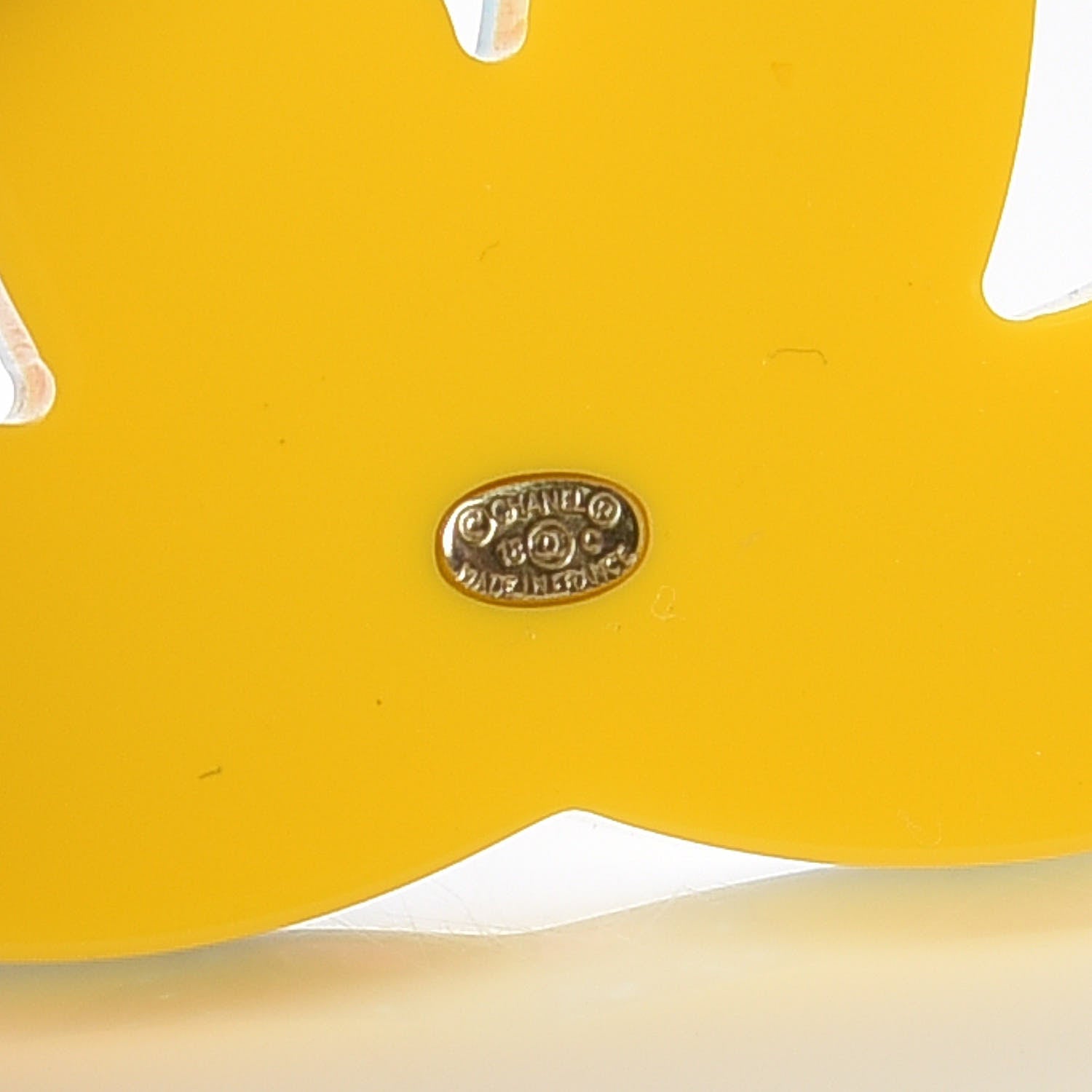 Chanel Resin Glitter Crystal CC Brooch Yellow Blue 4 of 5