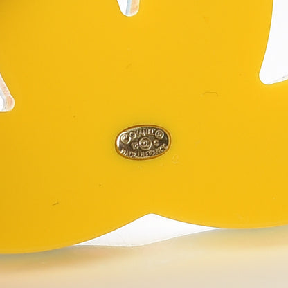Chanel Resin Glitter Crystal CC Brooch Yellow Blue 4 of 5