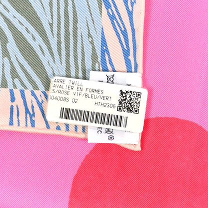 Hermes Silk Cavalier En Formes Scarf 90 Rose Vif Bleu Vert 3 of 4