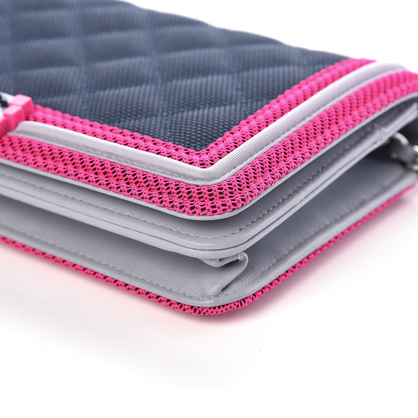 Canvas Quilted Fluo Boy Wallet On Chain WOC Dark Navy Fuchsia Grey