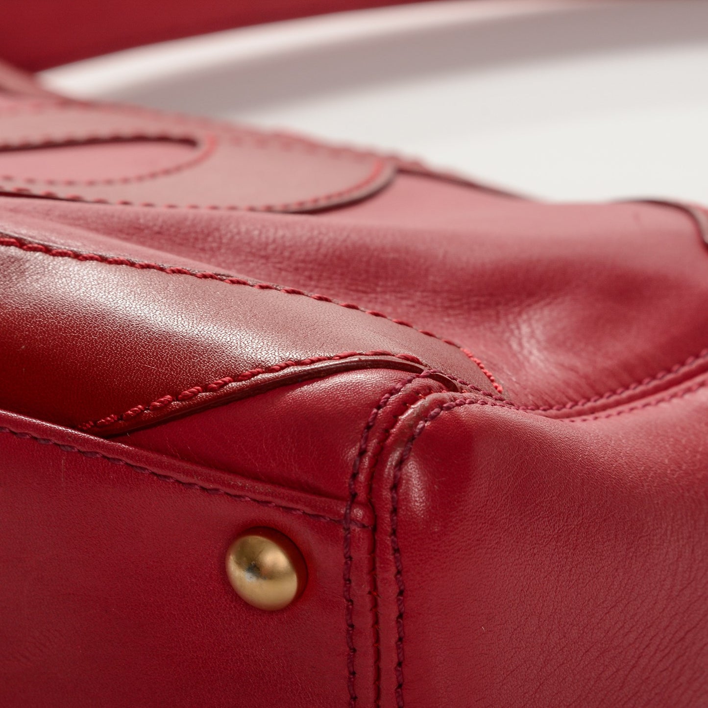 Lambskin CC Stitched Small Shoulder Bag Red Pink