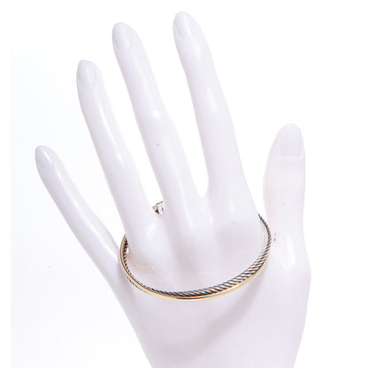 David Yurman Sterling Silver 18K Yellow Gold 3mm Crossover Cuff Bracelet 2 of 5