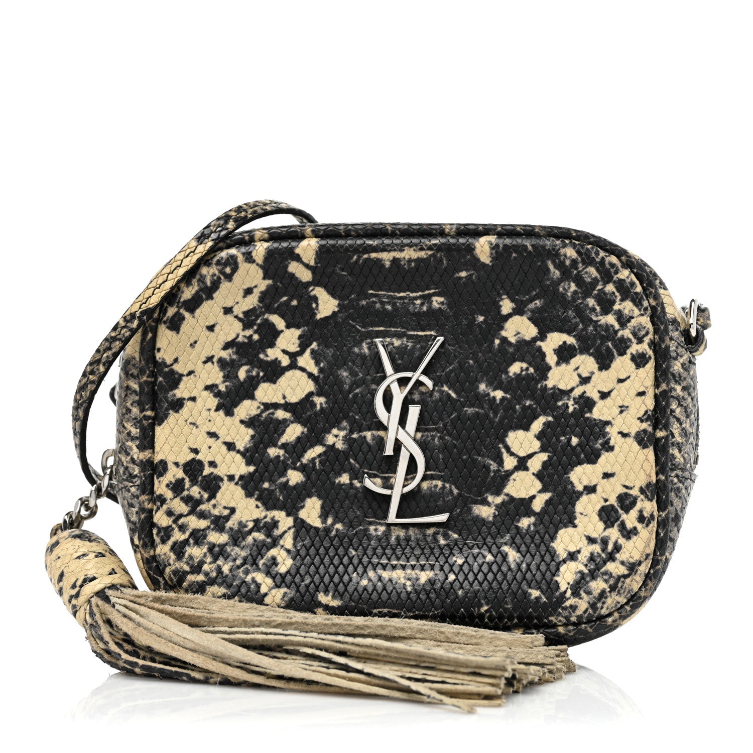Saint Laurent Python Embossed Calfskin Monogram Blogger Bag Black Beige 1 of 12