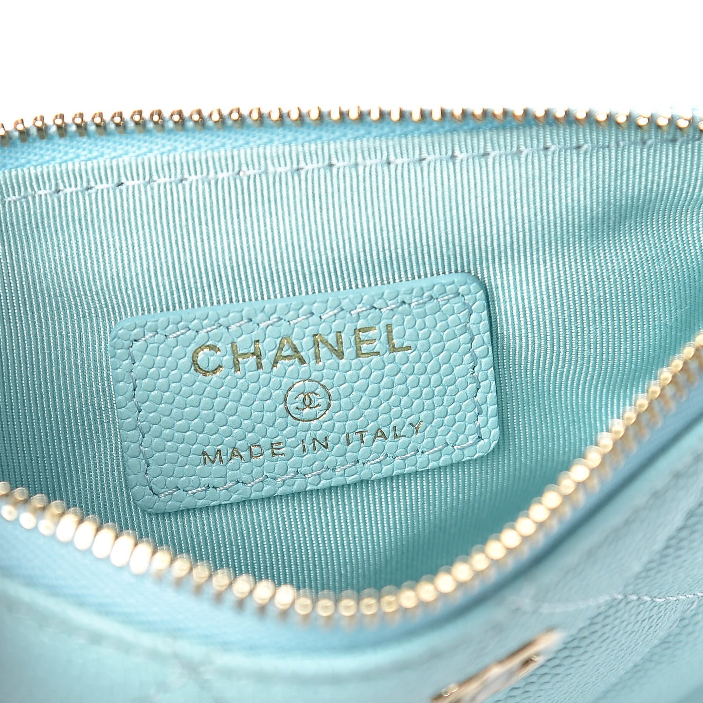 Caviar Quilted Small Cosmetic Case Light Blue