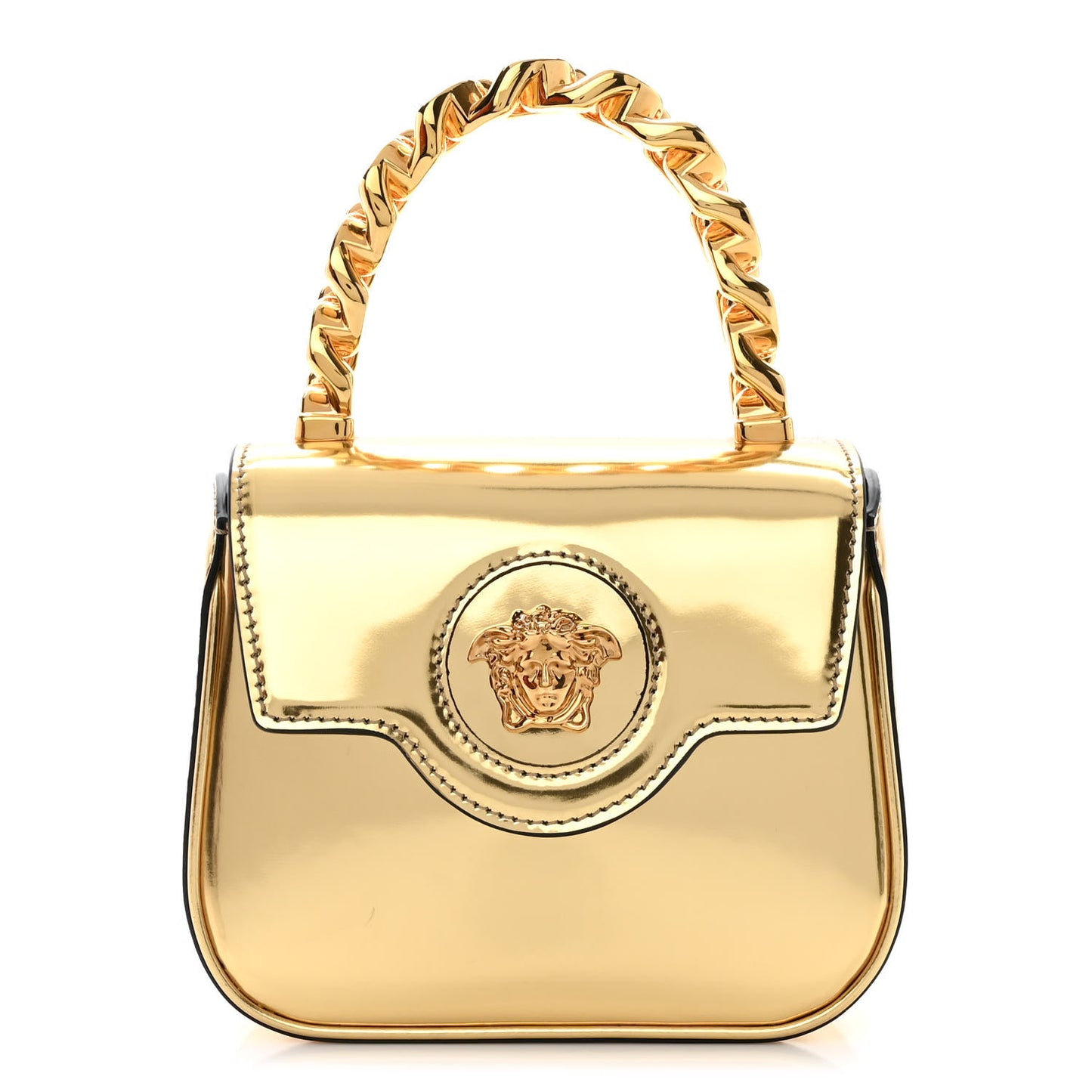 Metallic Calfskin Mini La Medusa Bag Gold