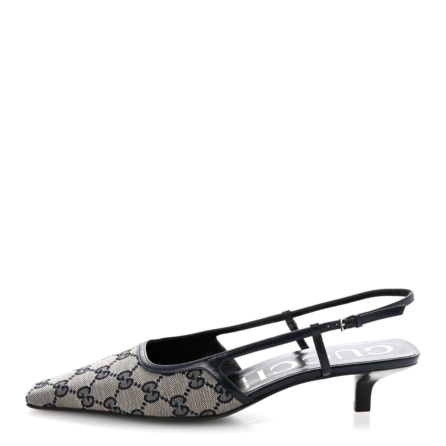 GG Monogram Malaga Kid Square G 75mm Slingback Pumps 40 Black