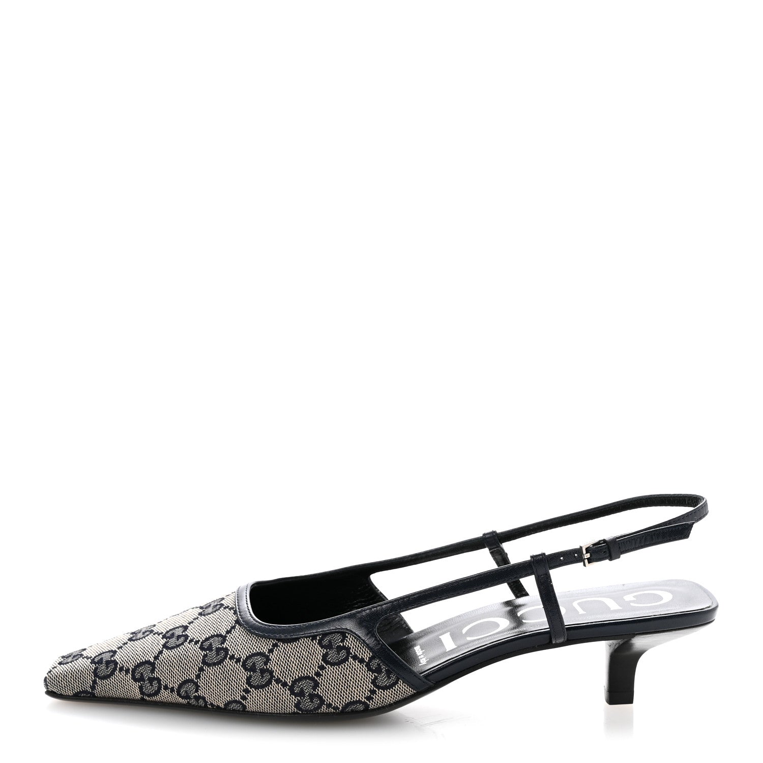 Gucci GG Monogram Malaga Kid Square G 75mm Slingback Pumps 40 Black 1 of 8