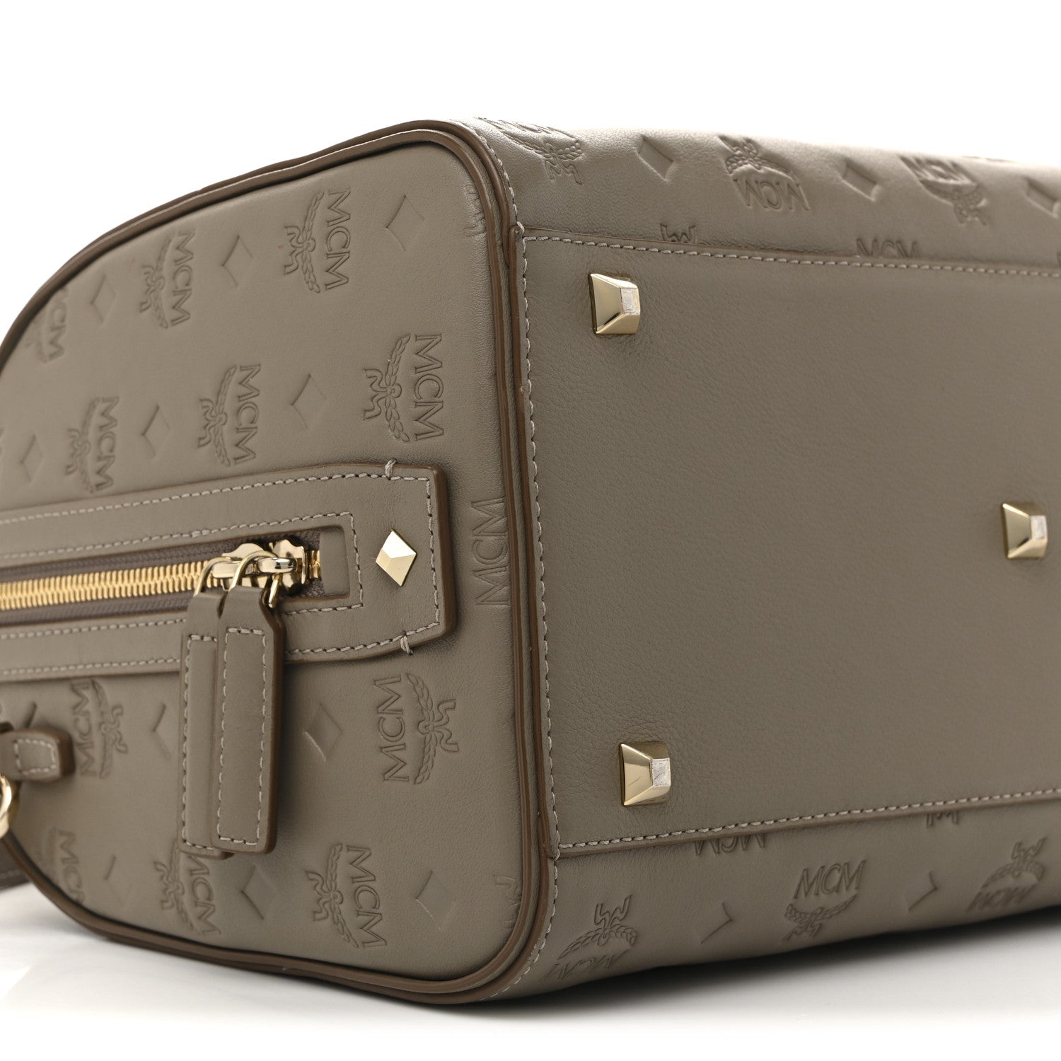 MCM Calfskin Ottomar Monogram Essential Boston Bag Dove Grey 8 of 12