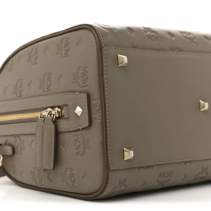 MCM Calfskin Ottomar Monogram Essential Boston Bag Dove Grey 8 of 12
