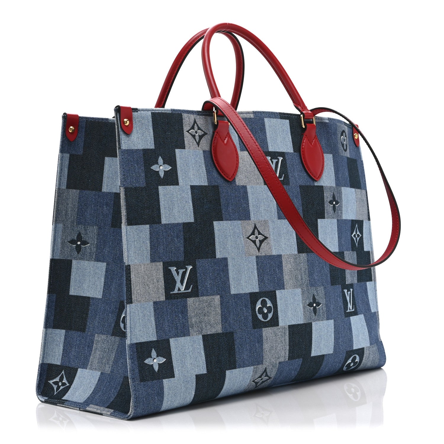 Louis Vuitton Denim Damier Monogram Onthego Blue Rouge 3 of 9