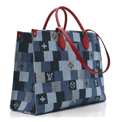 Louis Vuitton Denim Damier Monogram Onthego Blue Rouge 3 of 9