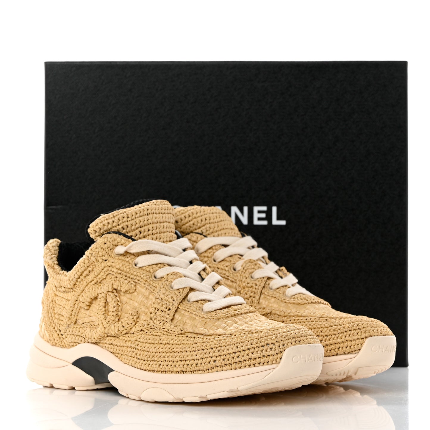 Braided Raffia Womens CC Sneakers 36 Beige