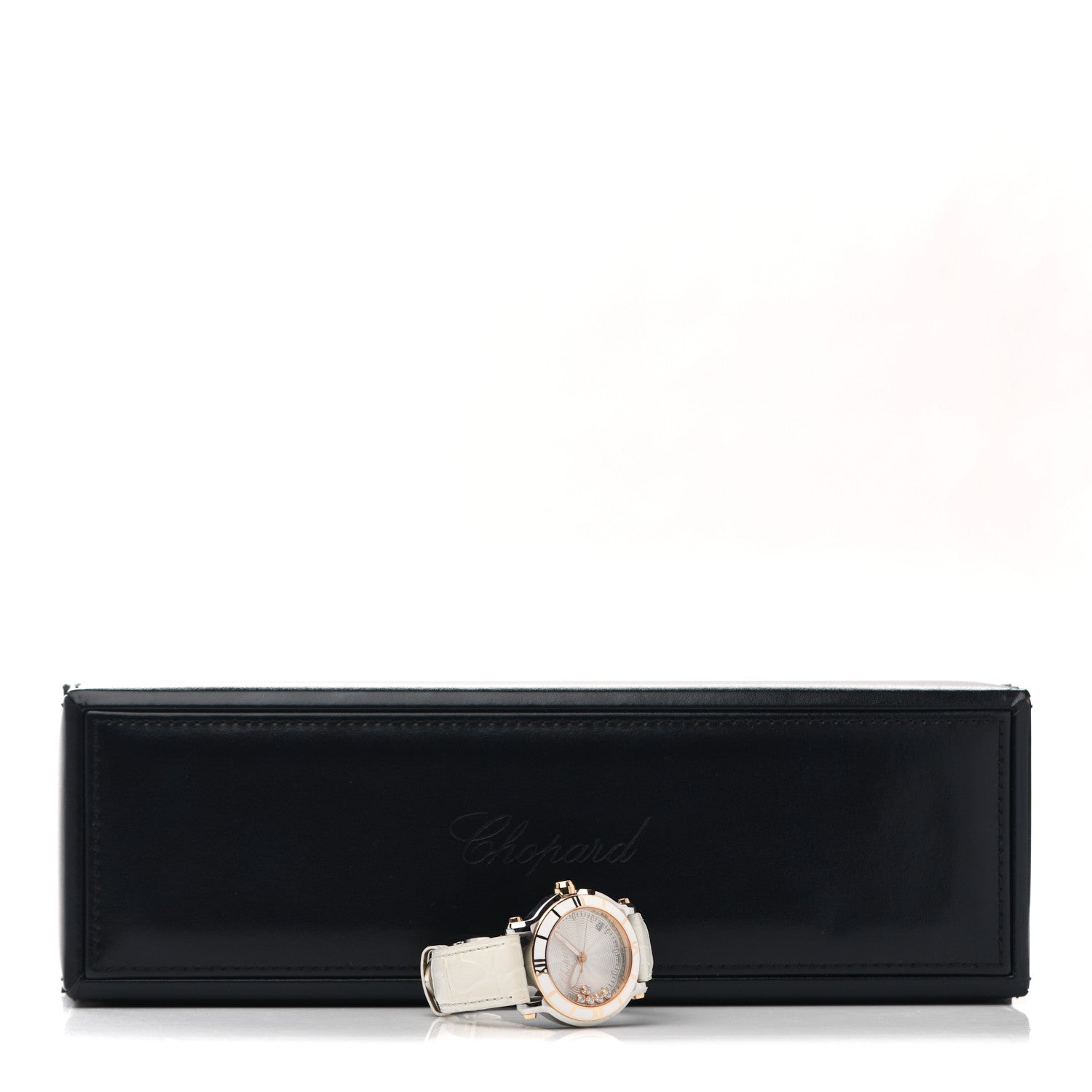 Chopard Stainless Steel 18K Rose Gold Alligator 5 Diamond 35mm Happy Sport Guilloche Quartz Watch White 5 of 5