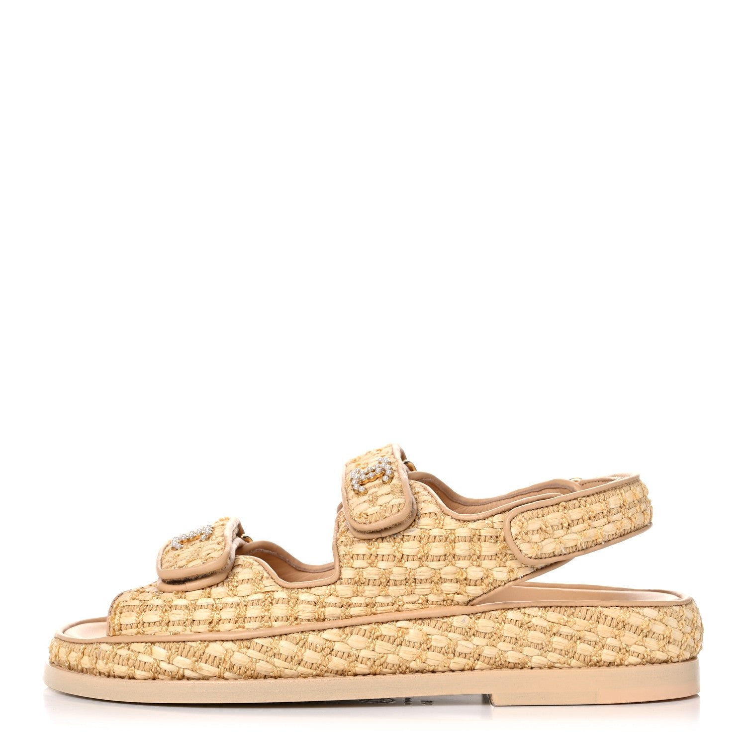 Chanel Braided Fabric Velcro Dad Sandals 36.5 Beige 1 of 12