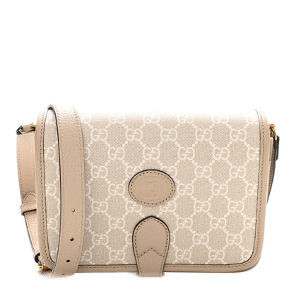 Gucci GG Supreme Monogram Textured Dollar Calfskin Mini Retro Interlocking G Flap Shoulder Bag Beige Mystic White Oatmeal 1 of 10
