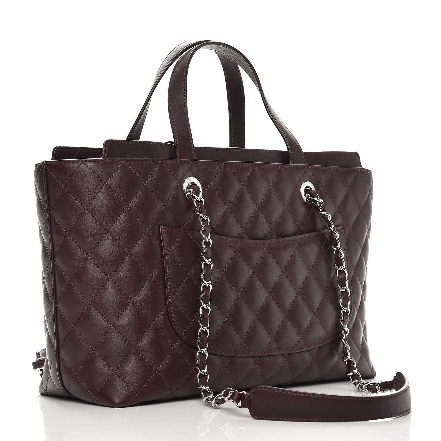 Calfskin Quilted Large Shopping Tote Burgundy