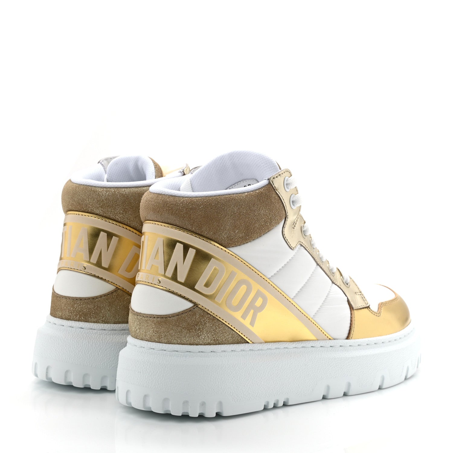 Christian Dior Nylon Laminated Calfskin Womens D-Player High Top Sneakers 37.5 White Gold 4 of 8