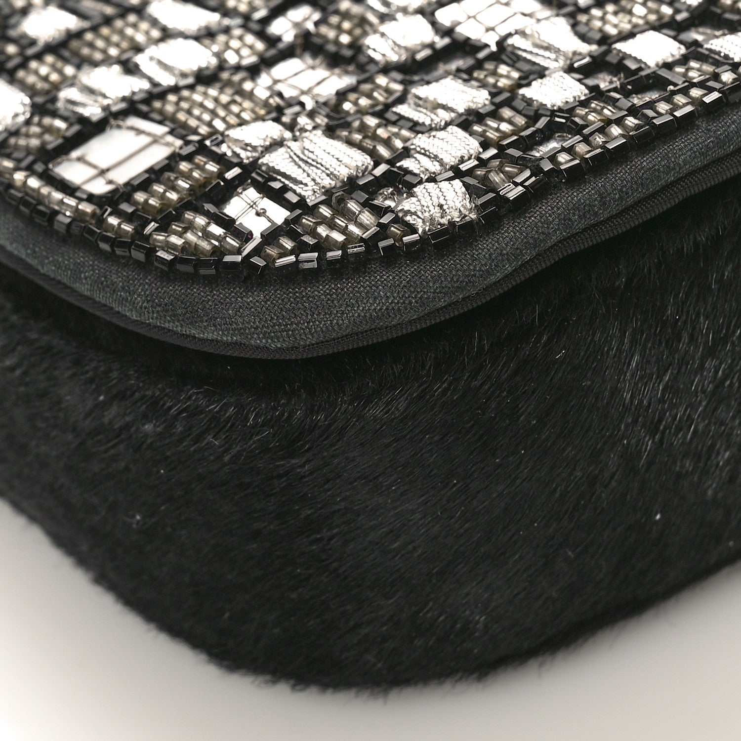 Christian Dior Embellished Pony Hair Maris Pearl Shoulder Bag Black Silver 7 of 8