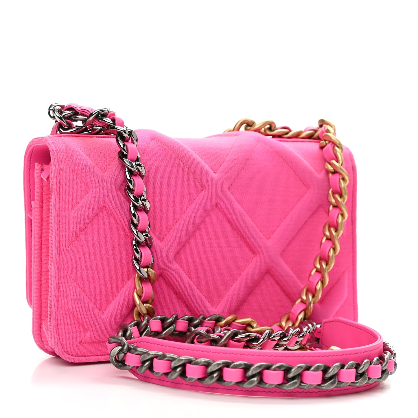 Jersey Quilted Chanel 19 Wallet On Chain WOC Pink