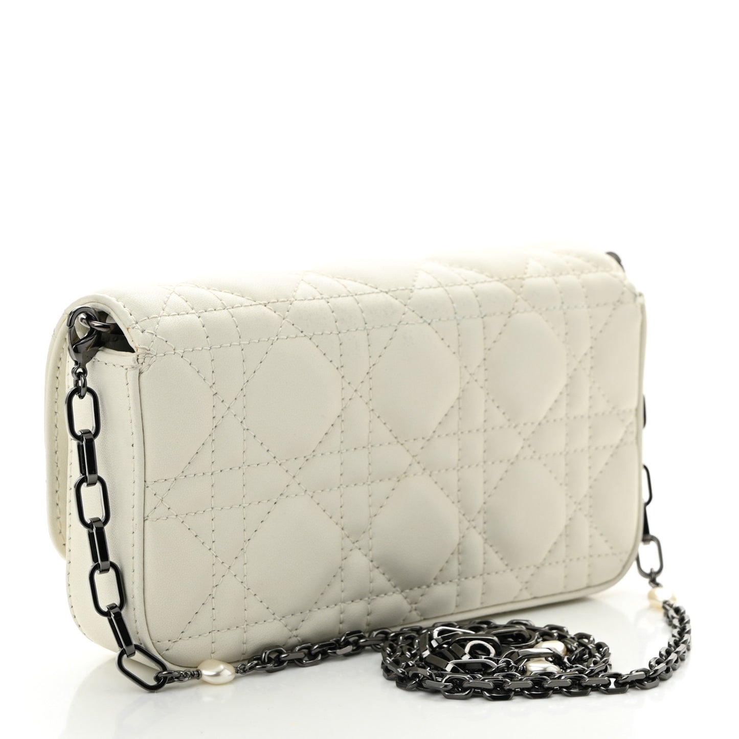 Calfskin Cannage Lady Dior Phone Pouch Latte