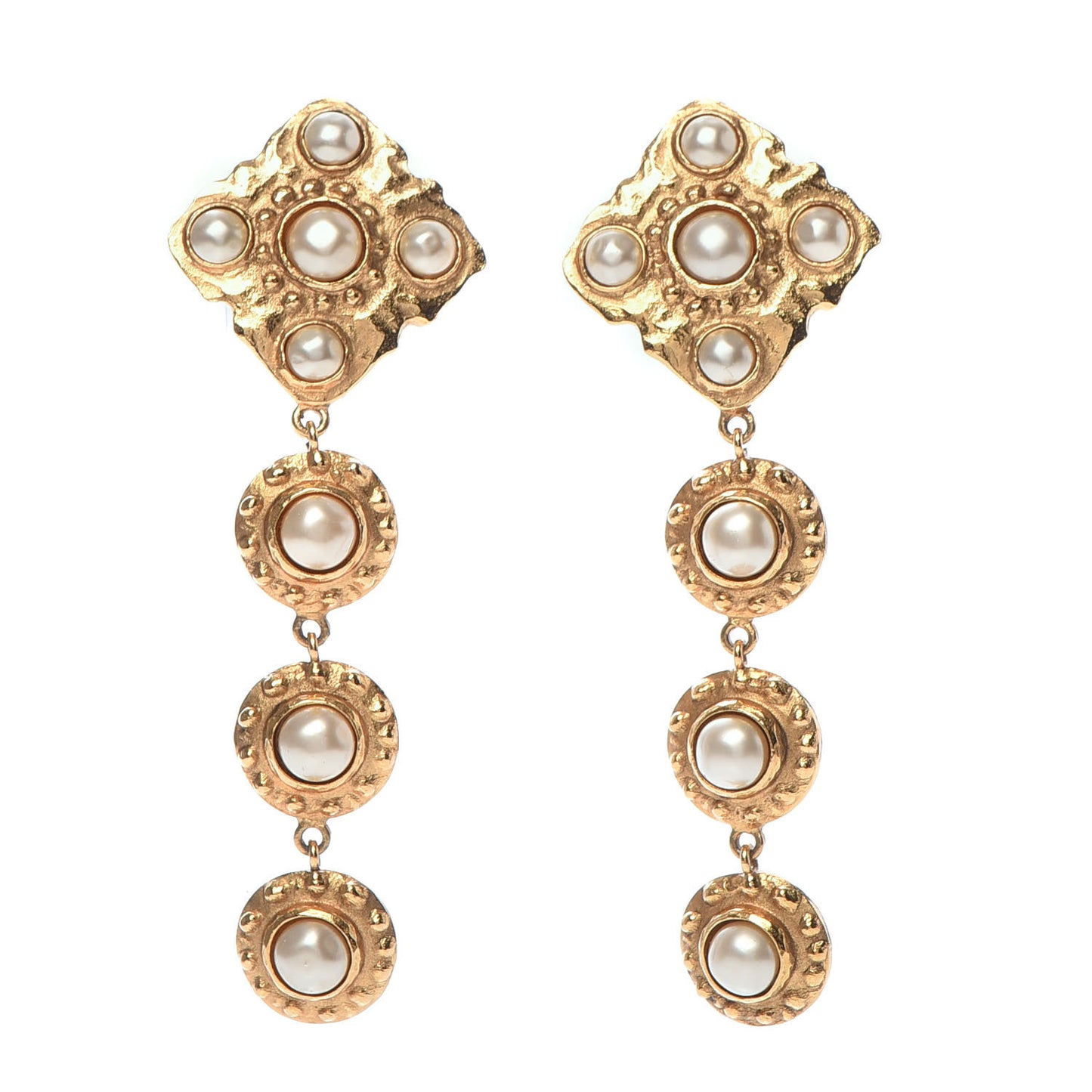 Pearl CC Drop Clip On Earrings Gold