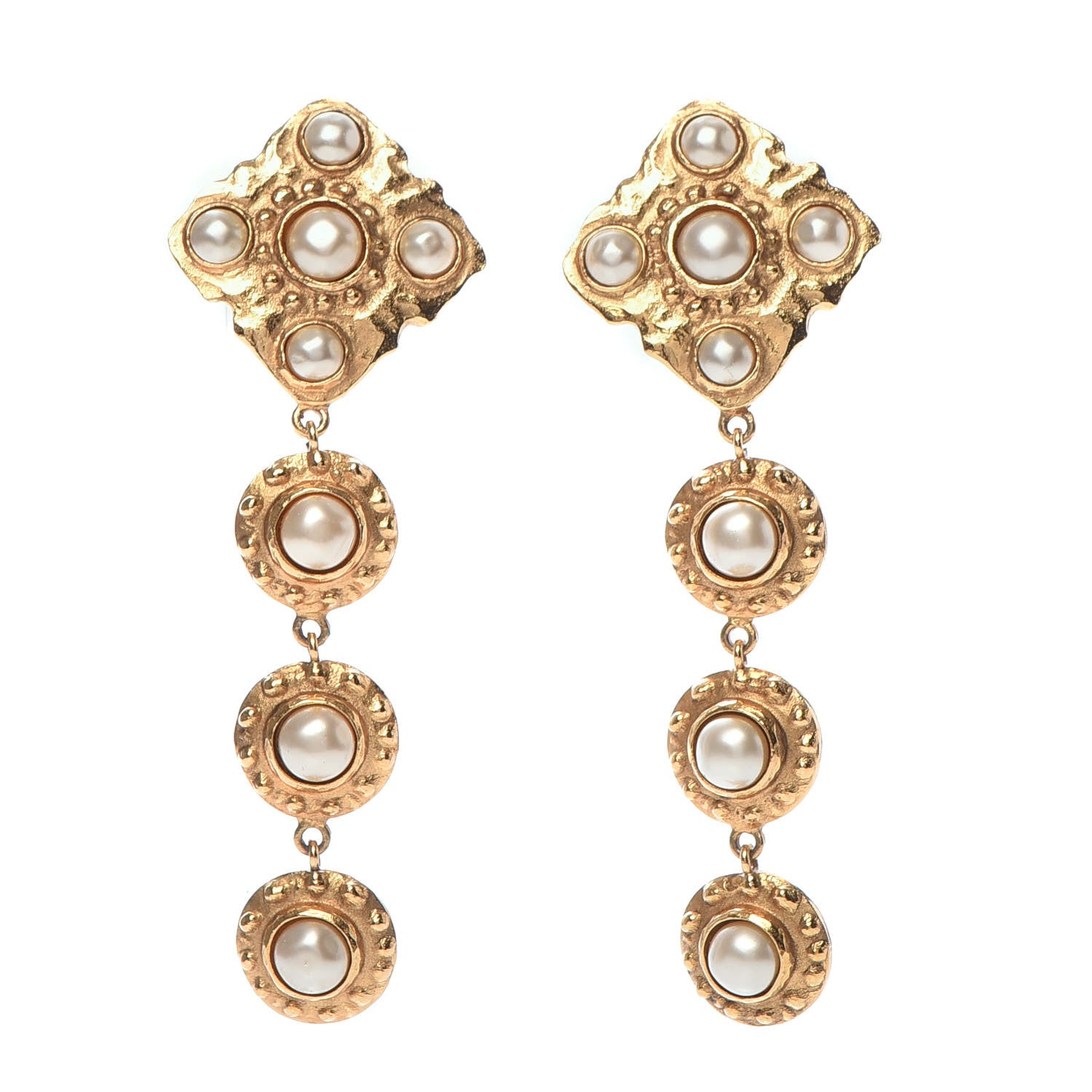 Chanel Pearl CC Drop Clip On Earrings Gold 1 of 5