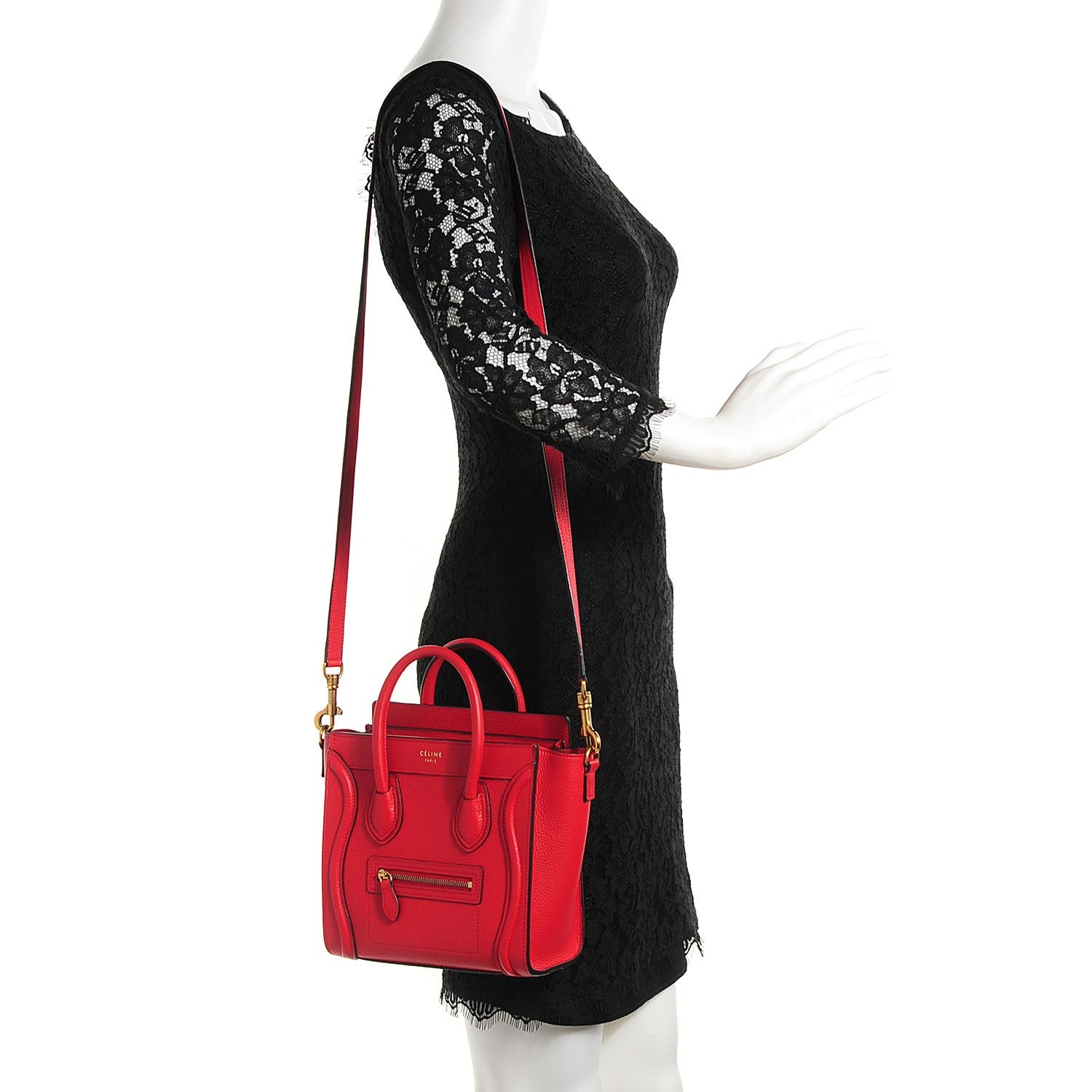 Celine Drummed Calfskin Nano Luggage Coquelicot 2 of 8