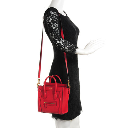 Celine Drummed Calfskin Nano Luggage Coquelicot 2 of 8