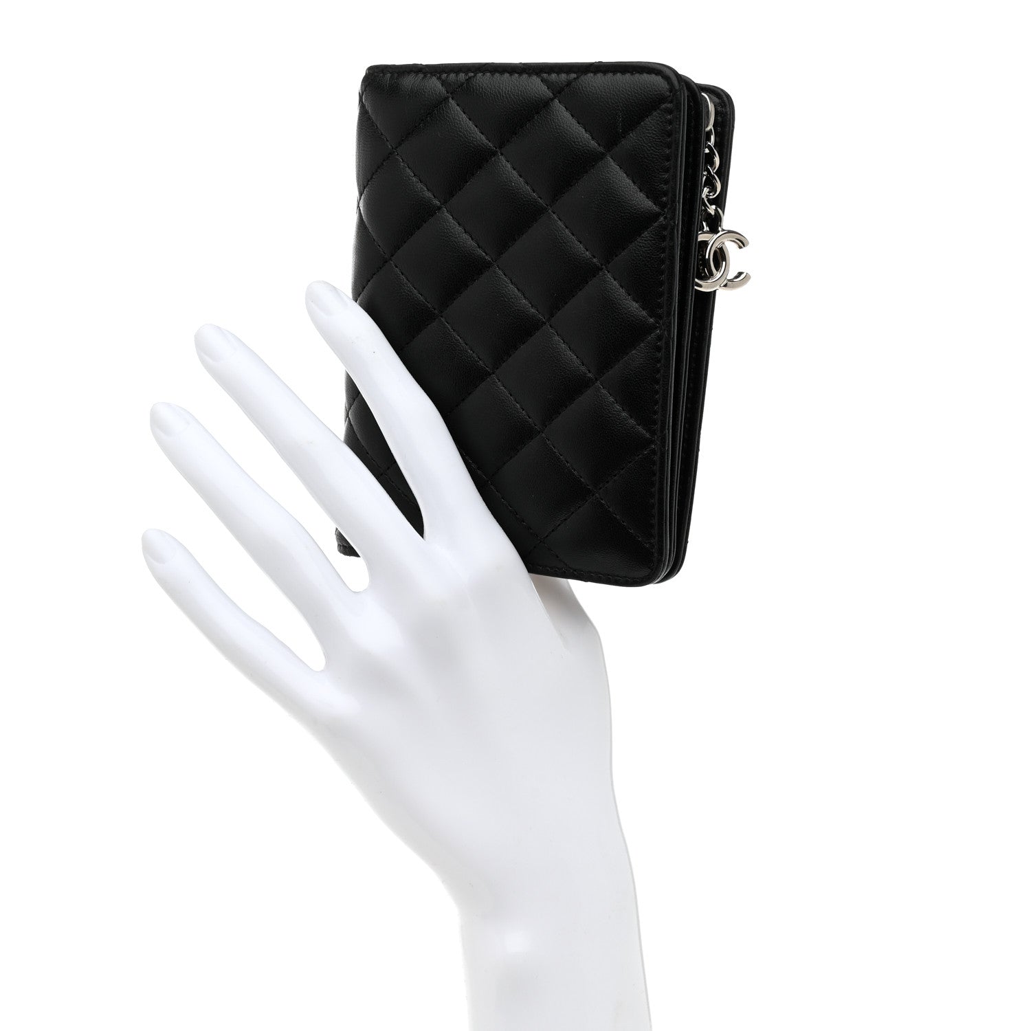 Chanel Lambskin Quilted Zip Around Coin Purse Wallet Black 3 of 11