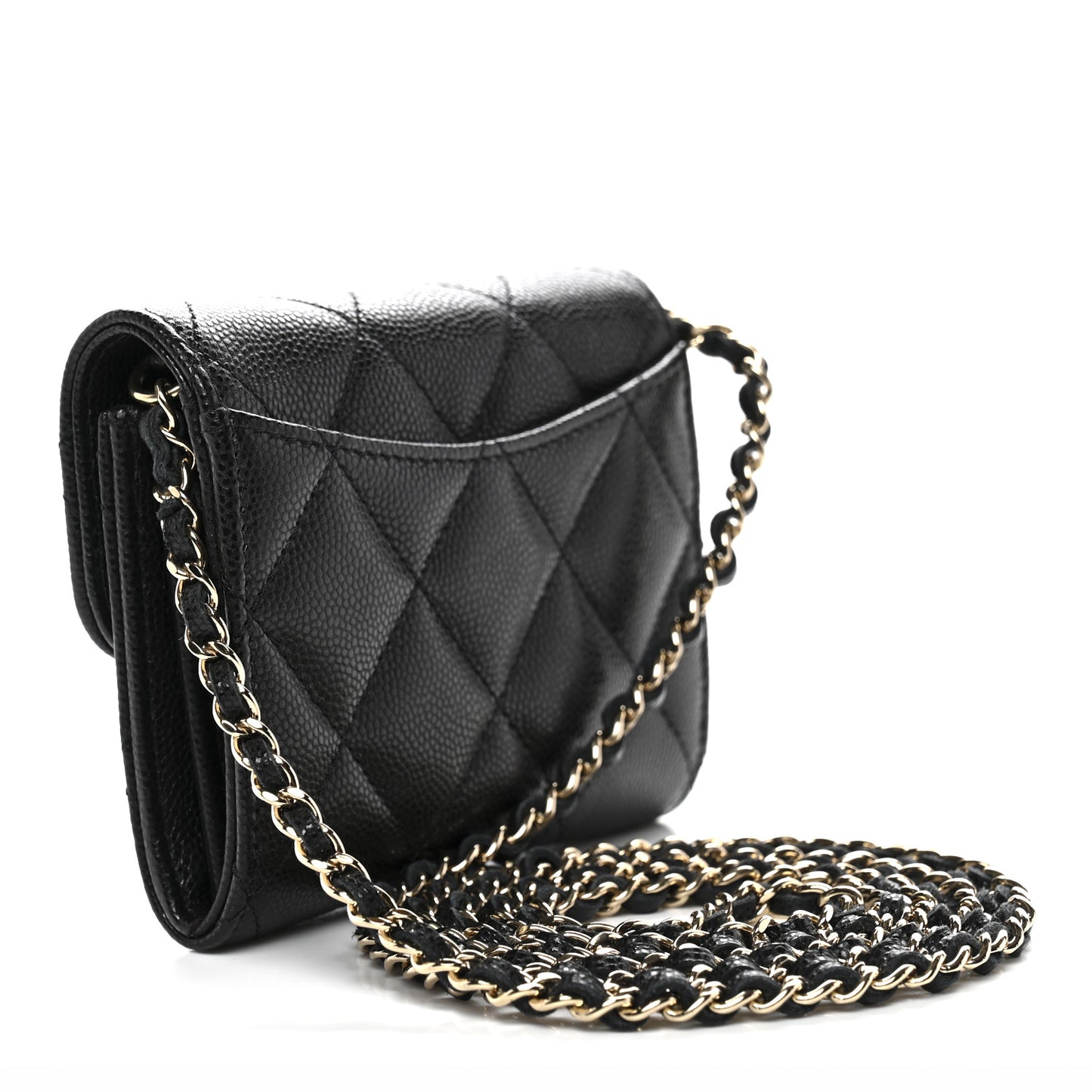 Caviar Quilted Flap Card Holder On Chain Black