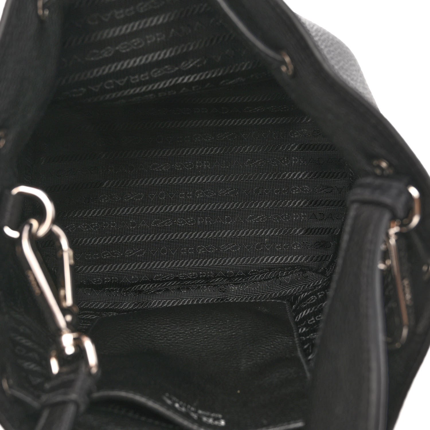 Prada Vitello Daino Soft Drawstring Bucket Bag Black 5 of 11