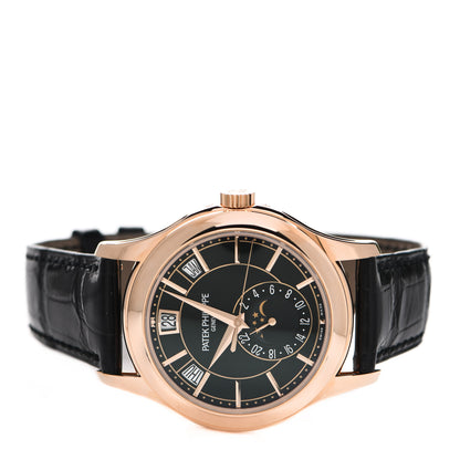 Patek Philippe 18K Rose Gold Alligator Annual Calendar Moonphase Automatic Watch Black 5205R-010 2 of 5
