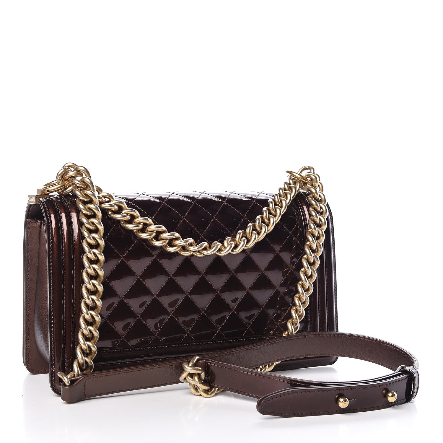 Chanel Metallic Patent Calfskin Quilted Medium Boy Flap Brown 3 of 9