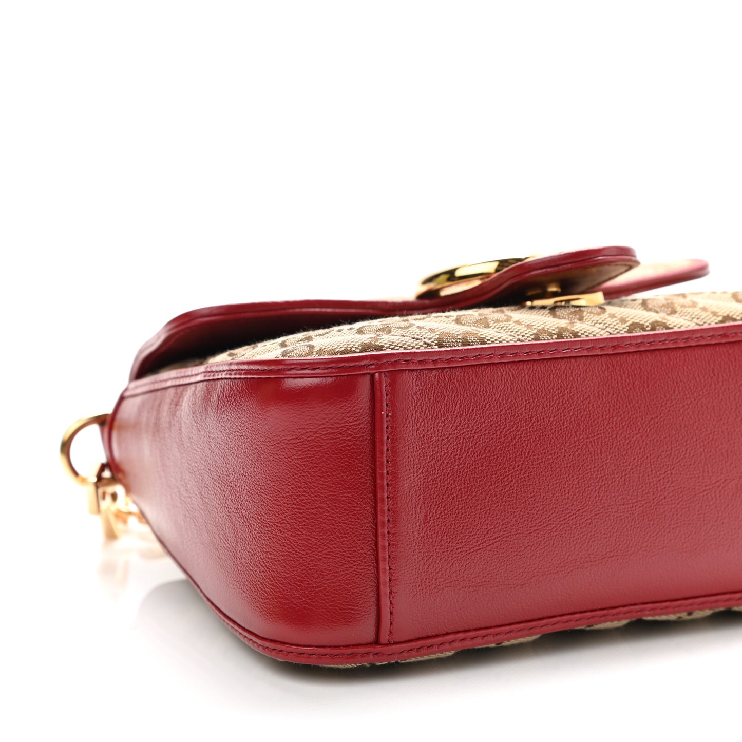 Monogram Glazed Calfskin Matelasse Diagonal Mini GG Marmont Top Handle Shoulder Bag Beige Ebony New Cherry Red