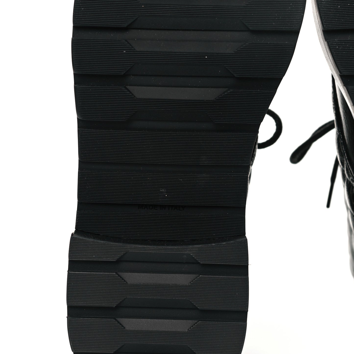 Shiny Calfskin Quilted Lace Up Combat Boots 39.5 Black