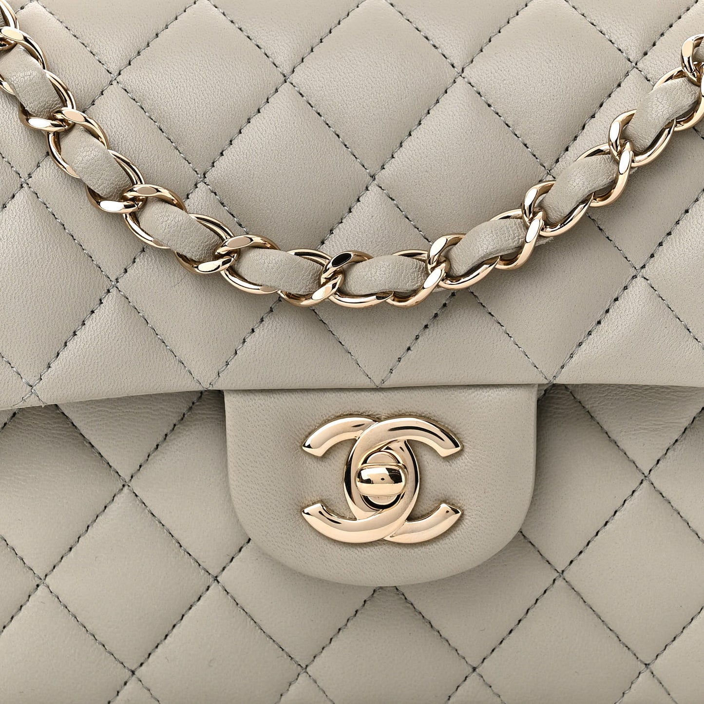 Lambskin Quilted Small Double Flap Grey