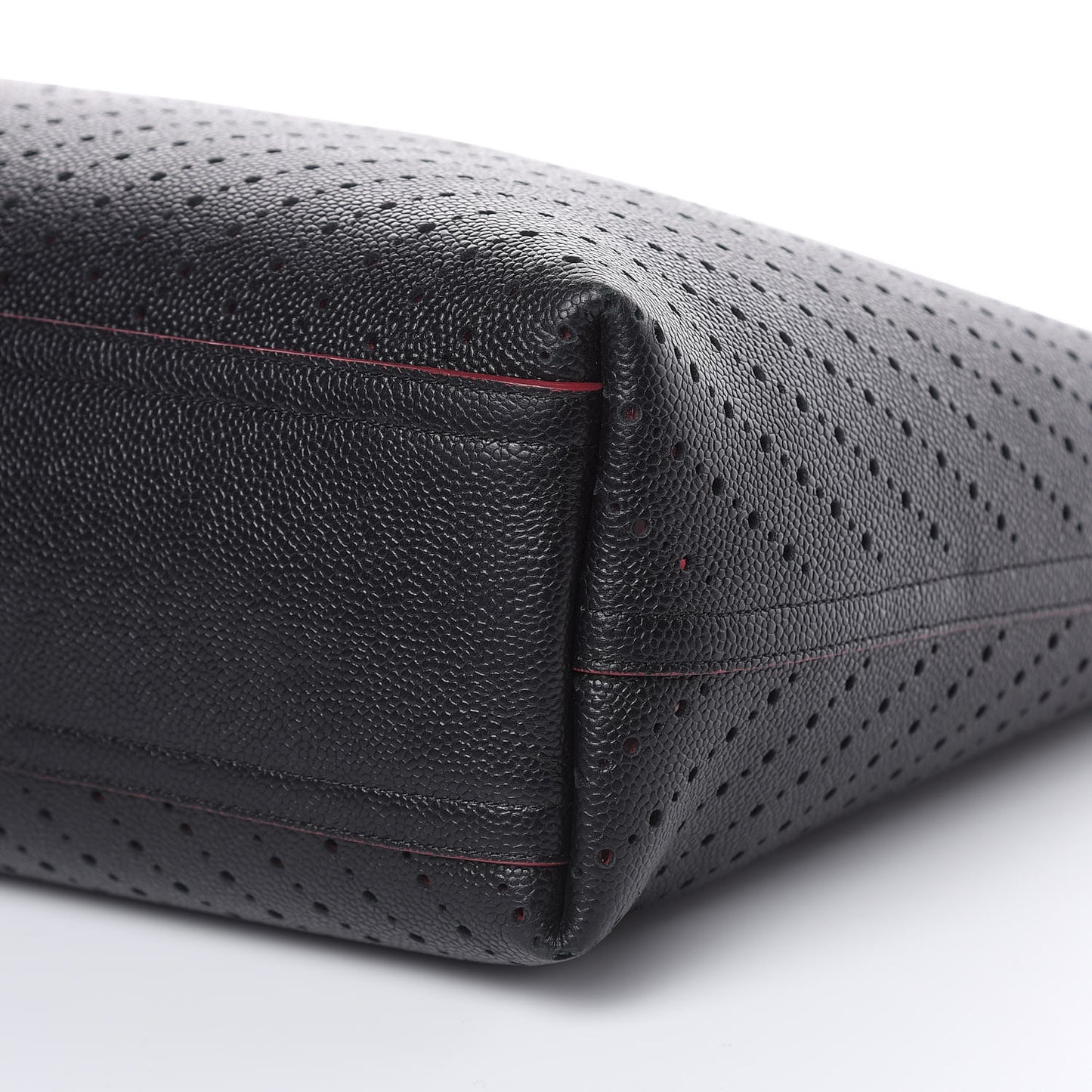 Perforated Grained Calfskin Large Shopping Tote Black