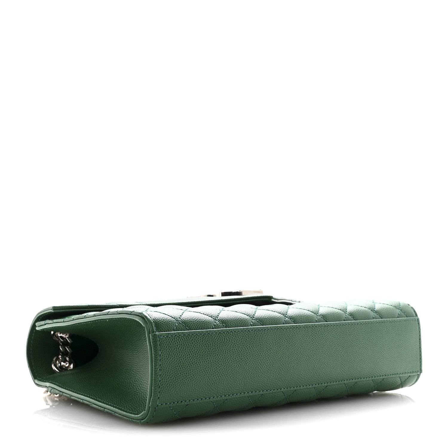 Saint Laurent Grain De Poudre Textured Mixed Matelasse Triquilt Medium Monogram Satchel Green 3 of 10