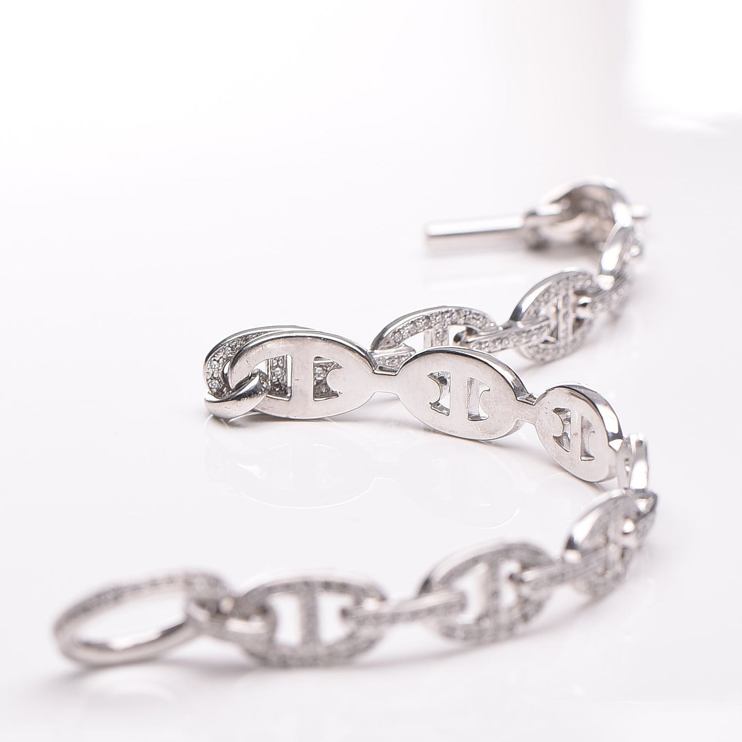 18K White Gold Diamond PM Chaine d'Ancre Enchainee Bracelet SH