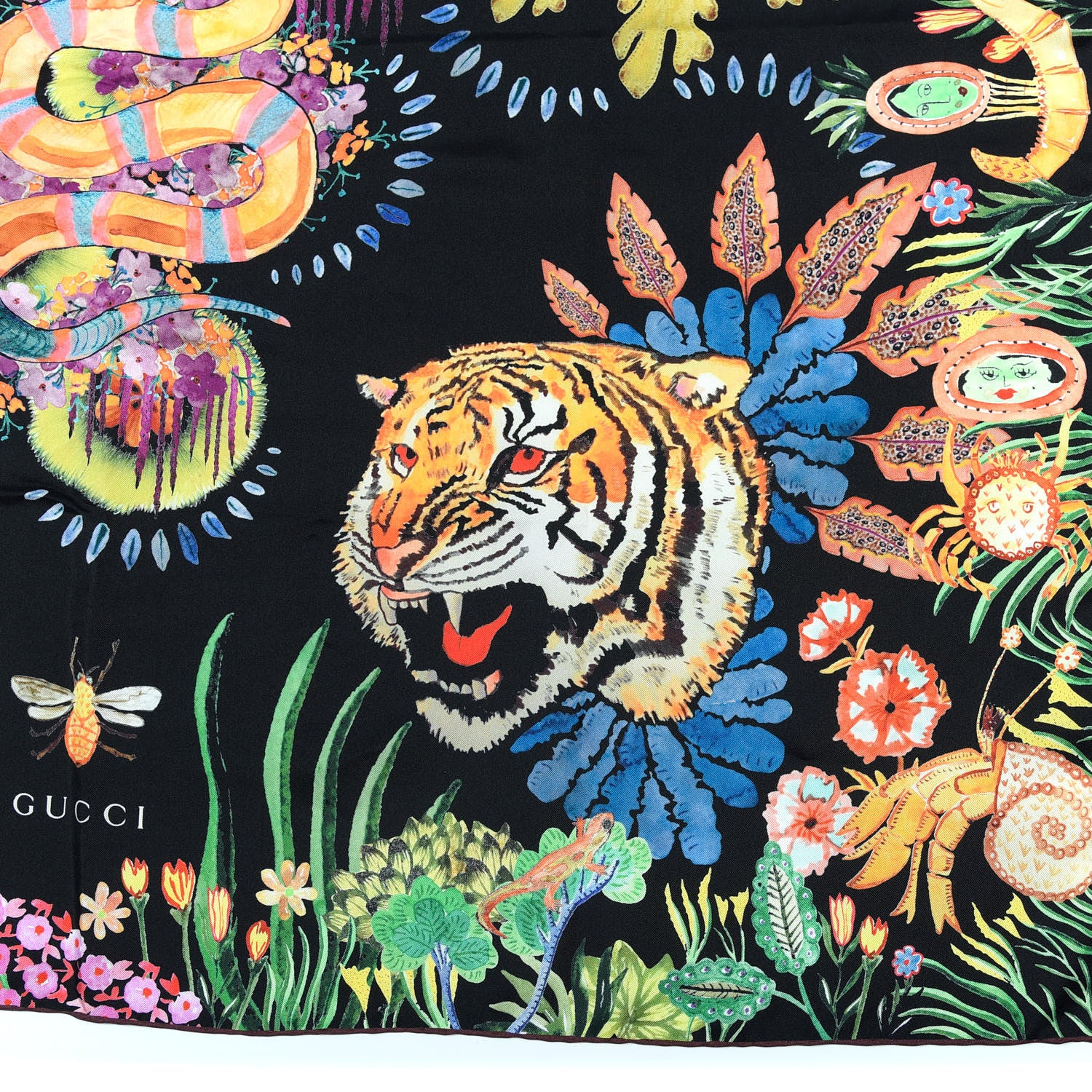 Gucci Silk Tiger Kingsnake Print Square Scarf Multicolor 2 of 5