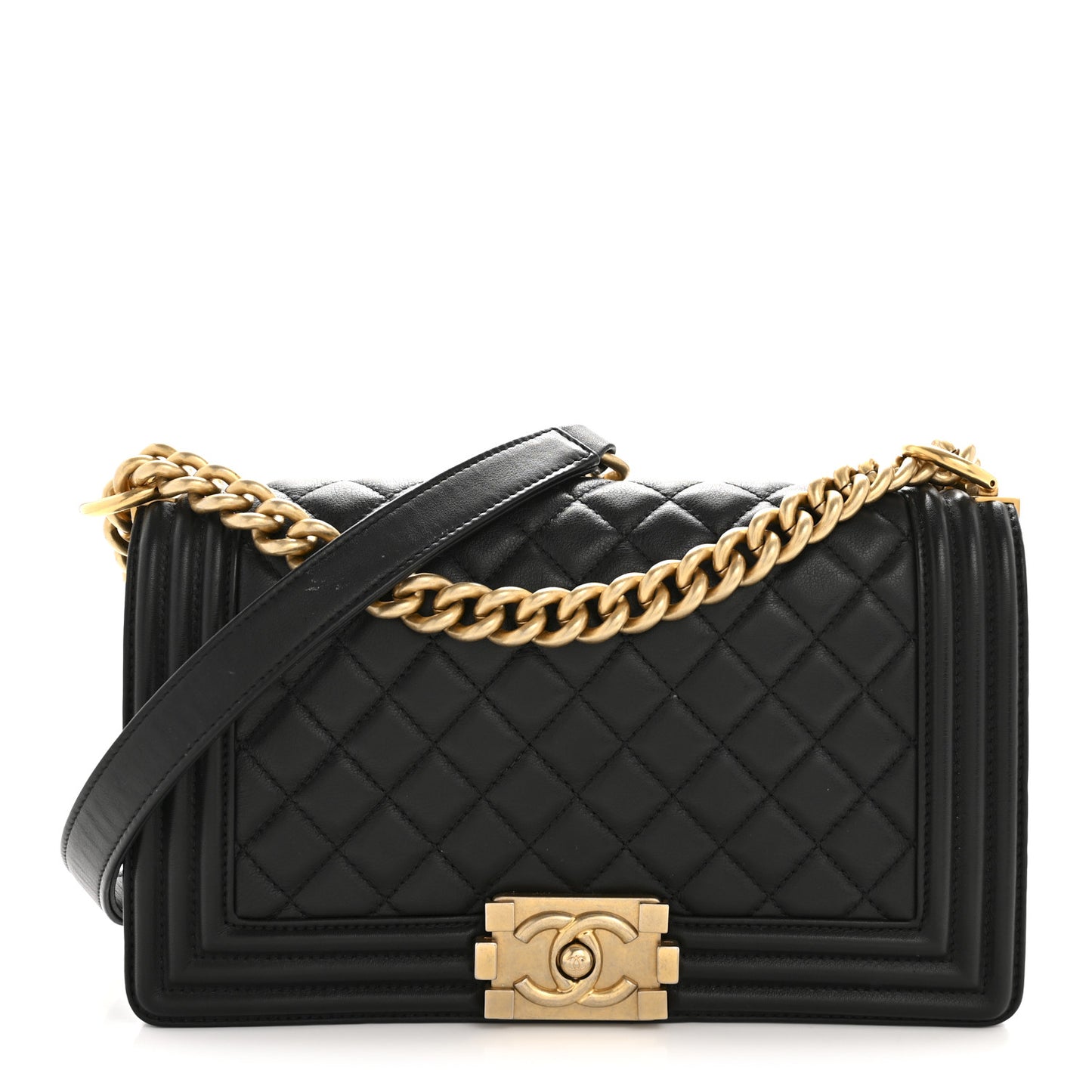 Calfskin Quilted Medium Boy Flap Black