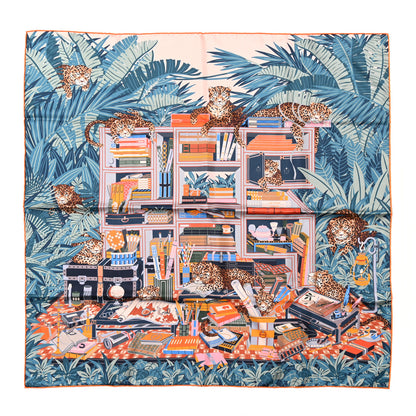 Hermes Silk Les Douze Leopards Double Face Scarf 90 Rose Poudre Ardois 1 of 4