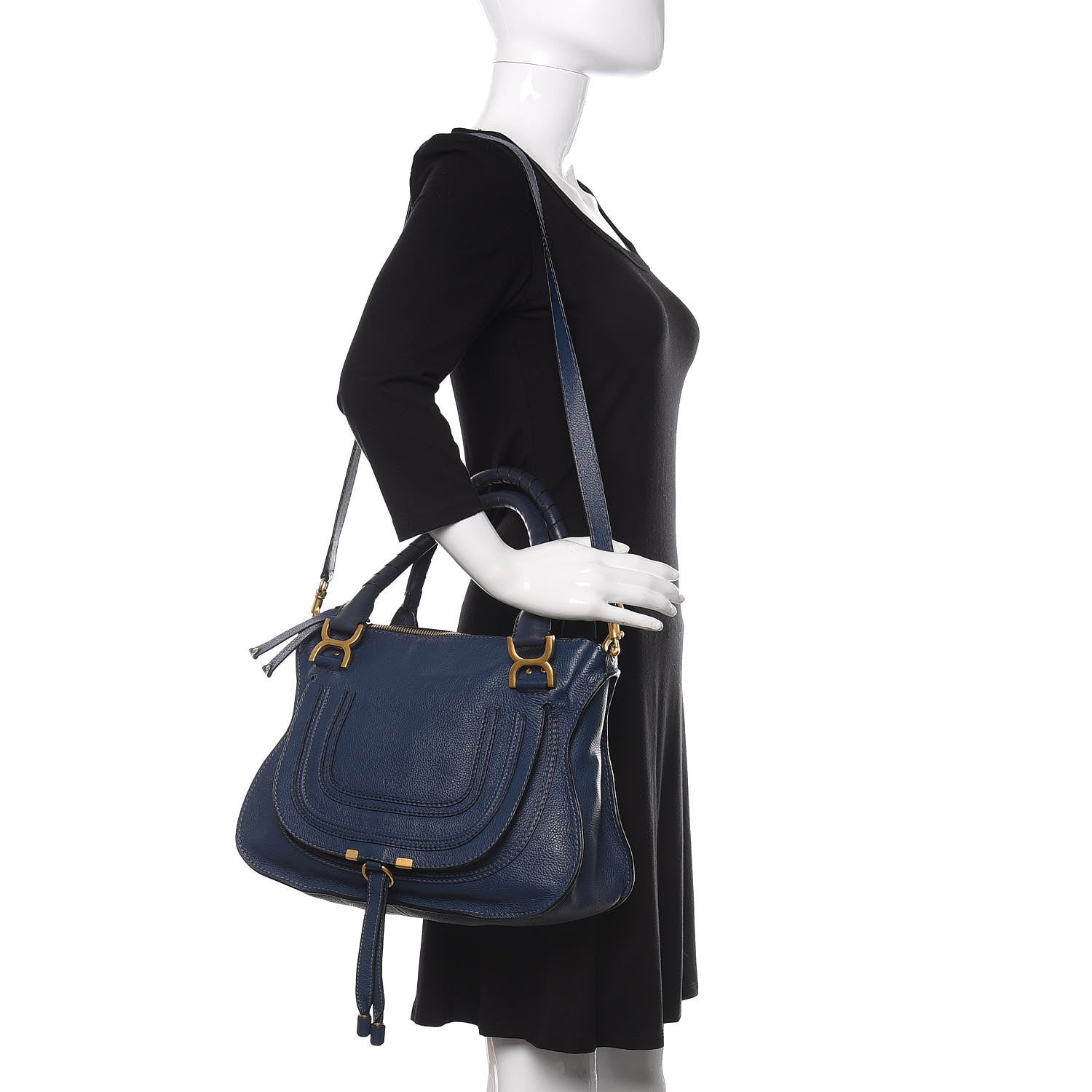 Chloe Calfskin Medium Marcie Satchel Royal Navy 2 of 10