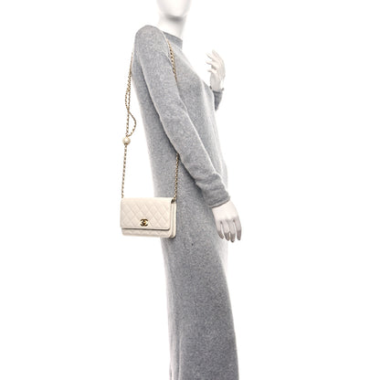 Chanel Lambskin Quilted CC Pearl Crush Wallet on Chain WOC White 2 of 13