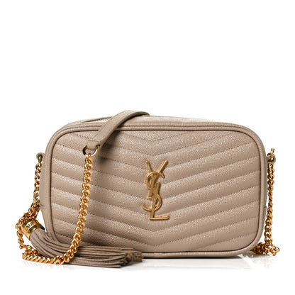 Saint Laurent Grain De Poudre Matelasse Monogram Mini Lou Camera Bag Dark Beige 2 of 14