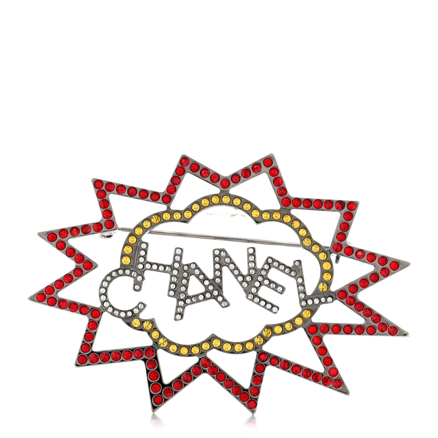 Chanel Ruthenium Crystal CC Brooch Red Yellow 1 of 4