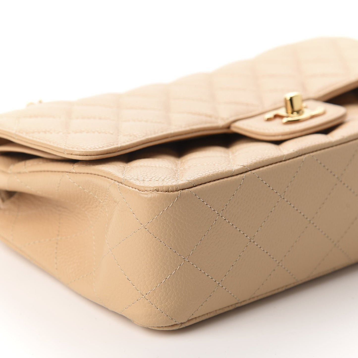 Caviar Quilted Medium Double Flap Beige Clair