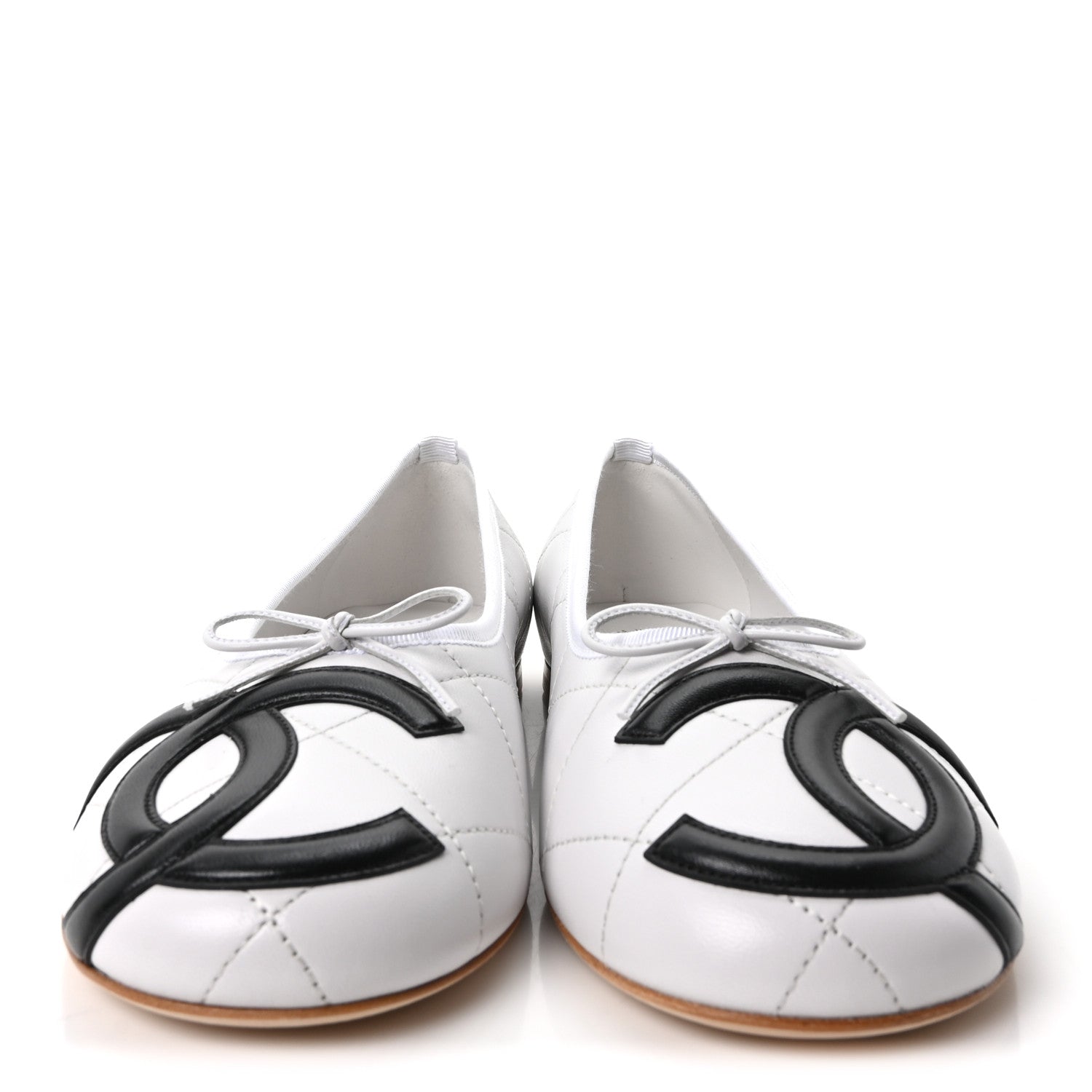 Chanel Lambskin Quilted CC Cambon Ballet Flats 41 White Black 3 of 10