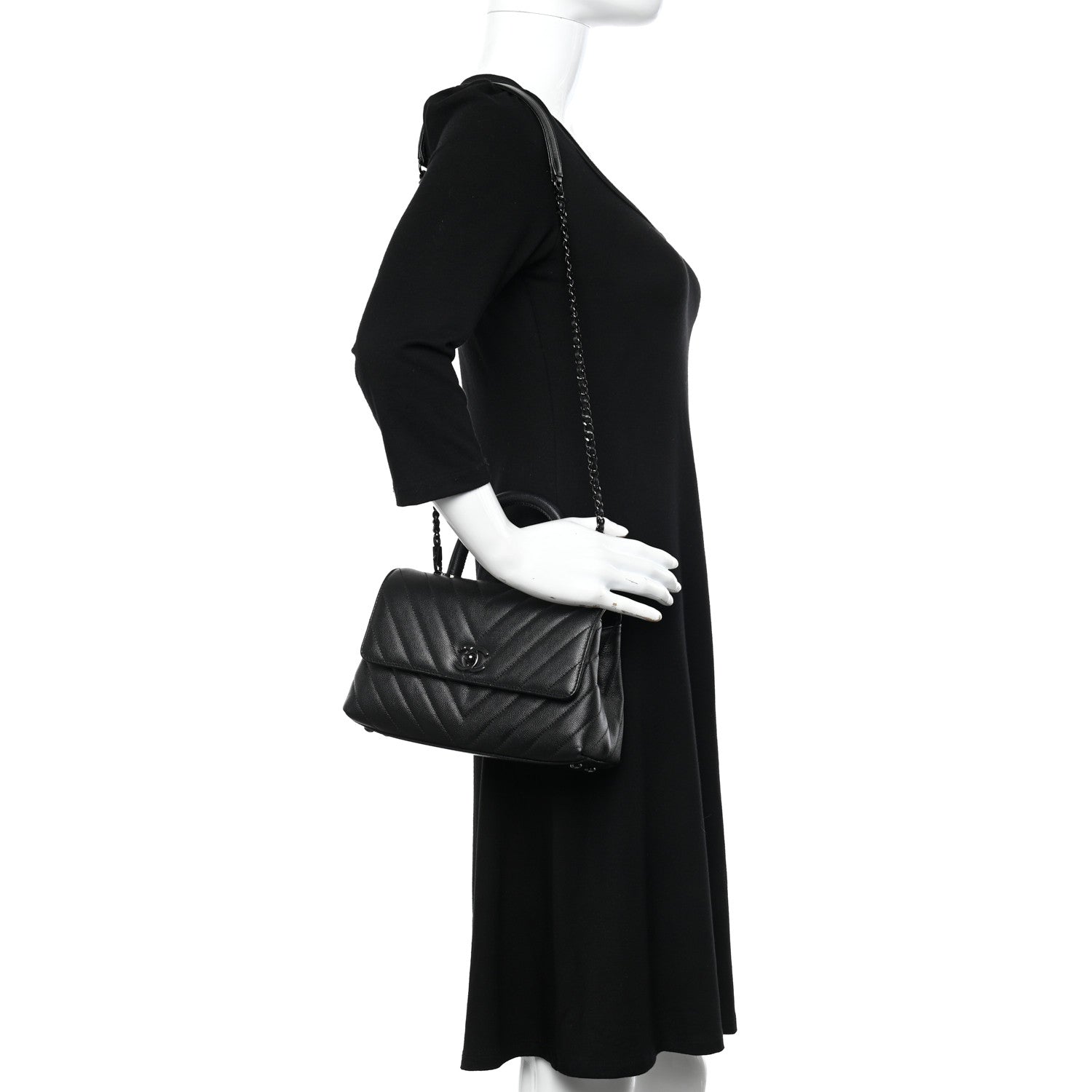 Chanel Caviar Chevron Quilted Mini Coco Handle Flap So Black 2 of 11